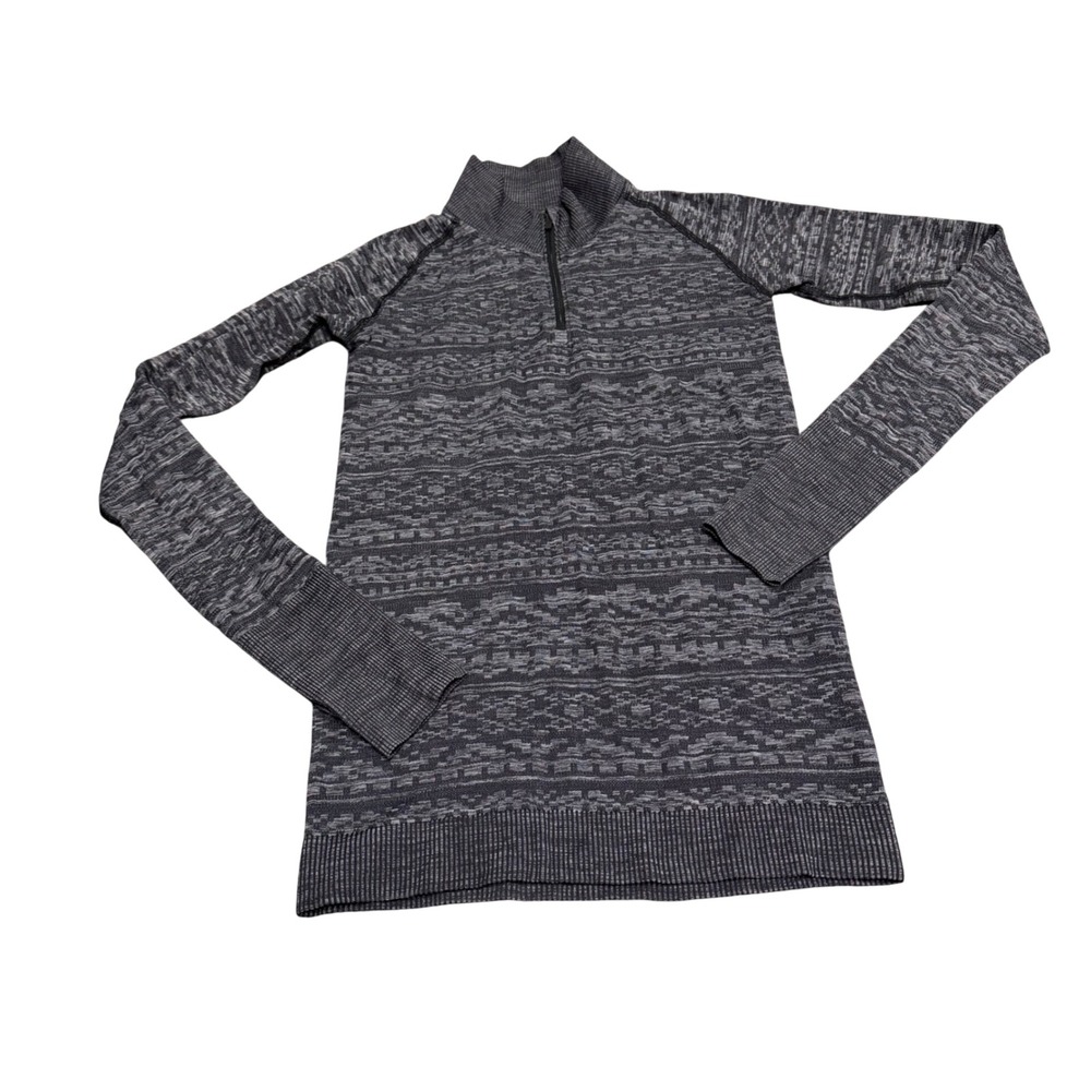 Lululemon Rest Less 1/4 Zip Pullover Grey Black Jacquard Knit Size 4